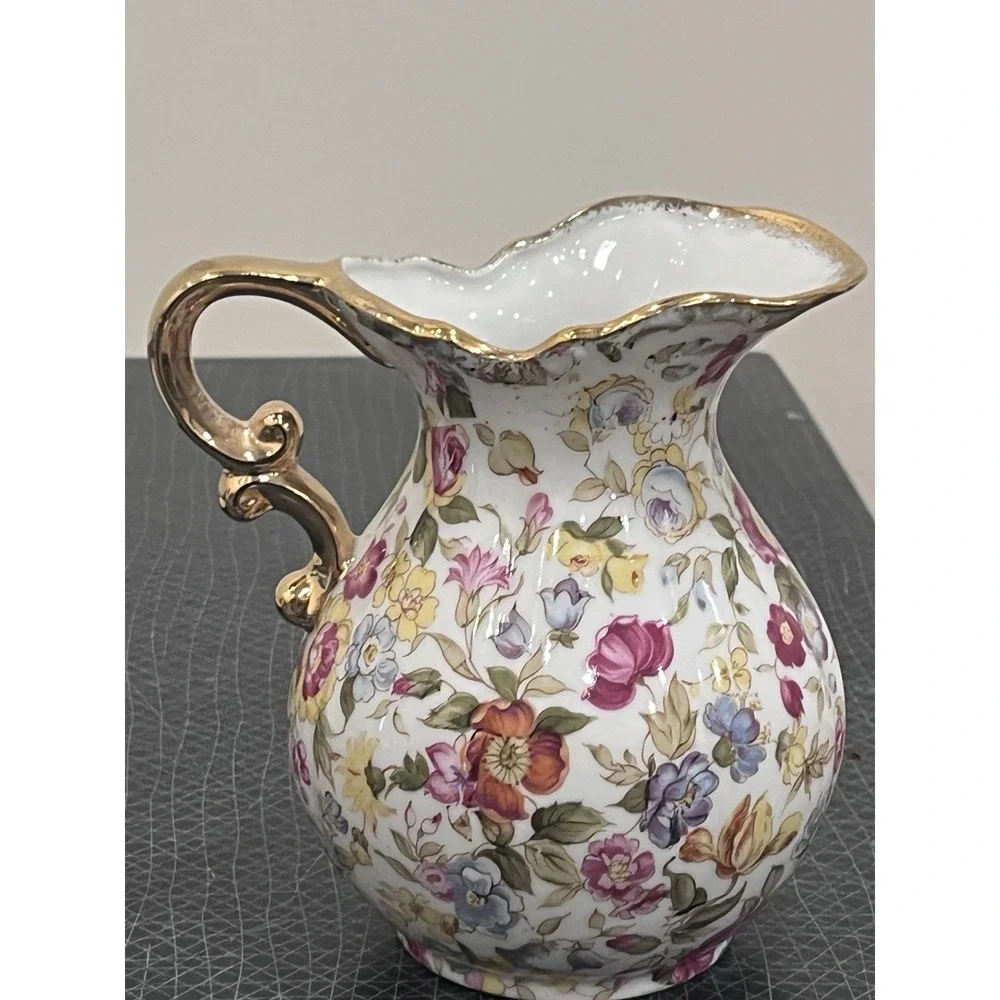 Lefton China Hand Painted Chintz Floral Pitcher.  51/2